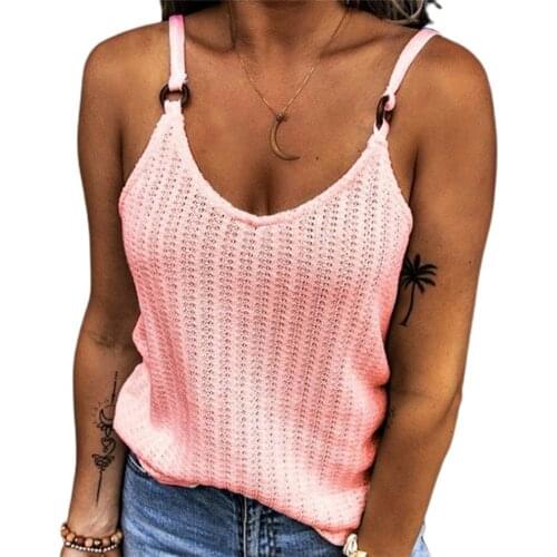 80%HOTVest Knitted Solid Color Female Ladies Low U Neck Blouse for Going Out
