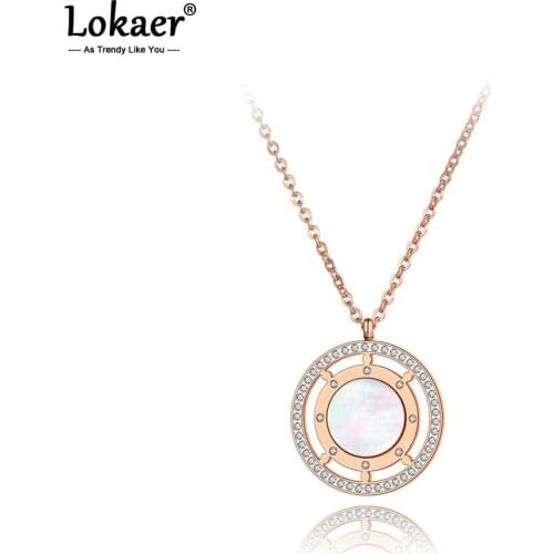 Lokaer Original Design Stainless Steel White Shell Charm Choker Necklaces For Women Crystal Geometric Pendant Necklace N20238