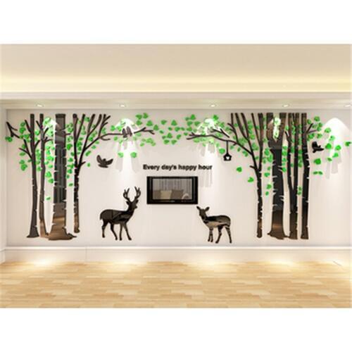 2018 New Large Tree-dimensional wall sticker Forest Deer Living Room Sofa Kids Room Wall Home decor Crystal Acrylic 3D stickers