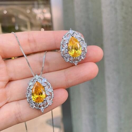 QTT Excellent 925 Sterling Silver Water Drop Necklace Ring Set Popular Charm Nice Cubic Zirconia Sets Womens Jewelry