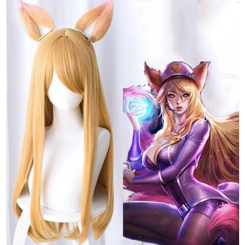 Game LOL KDA Ahri Cosplay Wigs New Style The Nine-Tailed Fox Women Long Hair Halloween Christmas Heat Resistant Synthetic Wigs