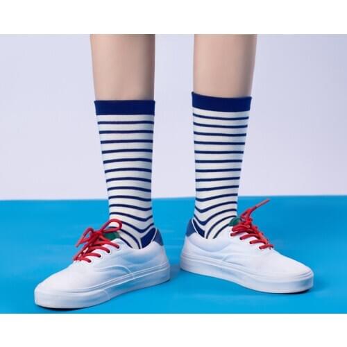 PEONFLY Funny Cute Korean High School Cotton Striped Crew Socks Colorful Women Unisex Harajuku Hip Hop Happy Socks Men