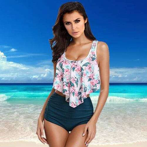 Sexy printed bikini bikini European and American ruffled swimsuit women high waist swimsuit Free shipping for brazil 2021