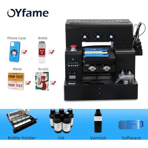 OYfame A4 UV Flatbed Printer For Phone Case Bottle Acrylic Glass Metal A4 uv printer with varnish effect printing machine