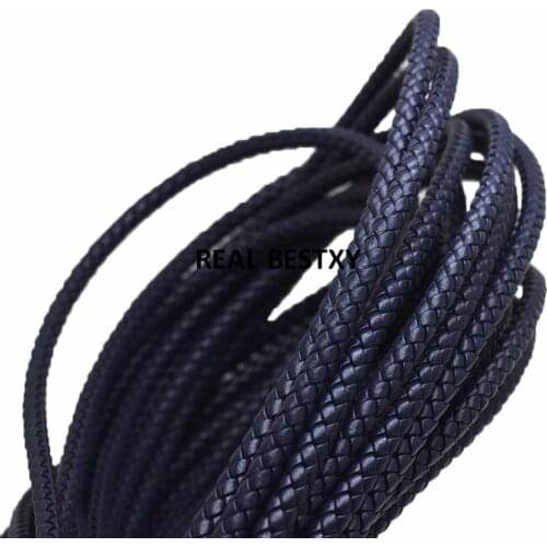 5m/lot approx 5mm navy Braided Leather Bracelet Findings Round Leather Jewelry Cord String Rope DIY Necklace Bracelet Making