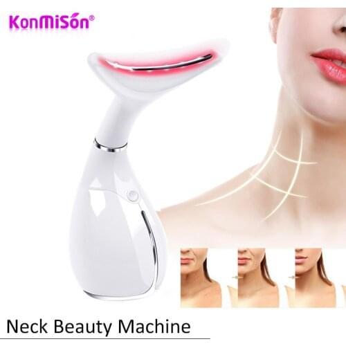 Rechargeable Neck Face Beauty Device 3 Colors LED Photon Therapy Skin Tighten Anti Wrinkle Remove Neck Lifting Face Massager