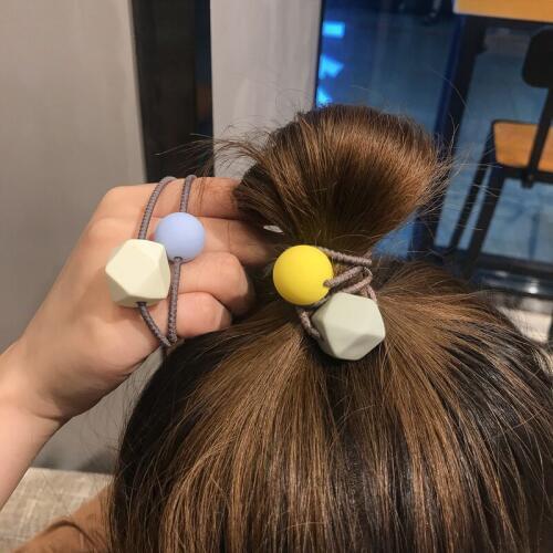 Simple Women Geometric Round beads Rubber Elastic Hair Bands Rope Accessories Ponytail Holder Girls Scrunchy Headbands Headdress