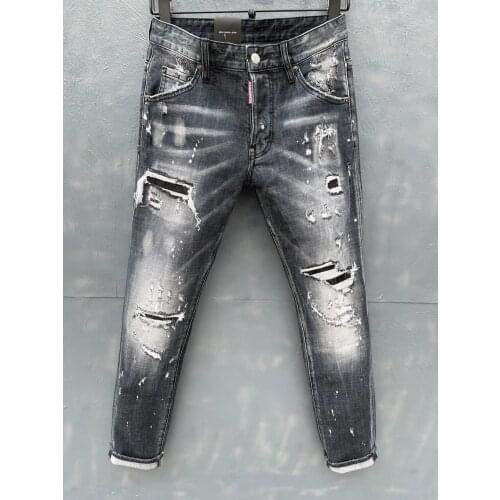 New DSQUARED2 Mens/Women Ripped Jeans Fashion Patch Splash Ink Paint Stretch Slim-Fitting Pants 051-1