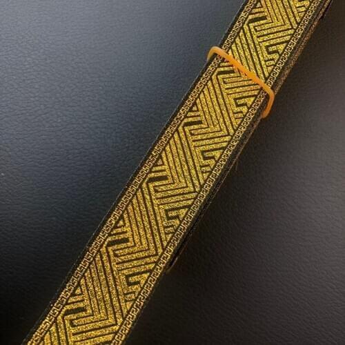 Wide 2.5cm 10yards/lot Polyester Woven Jacquard Ribbon black gold Geometric pattern for curtain and clothing accessory LS-2345