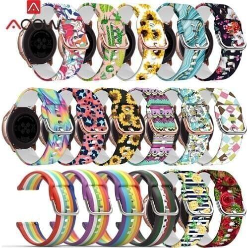 20mm Silicone Sport Strap Flower Printing Band for Samsung Galaxy Watch Active2 42mm Gear S2 S3 Amazfit GTS Huawei GT