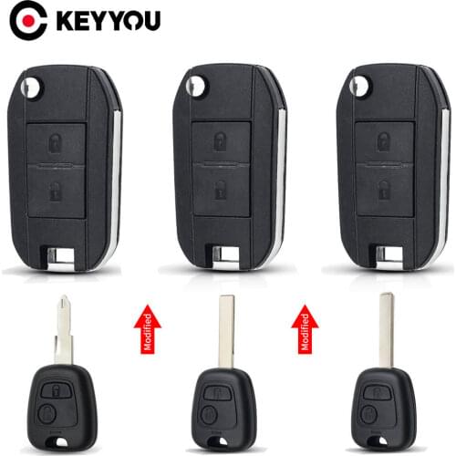KEYYOU Modified Flip Folding Car Key Case Fob Shell For Peugeot 206 207 For Citroen Remote 2 Button Key Case Cover