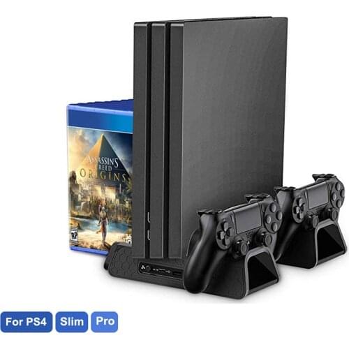 For PS4/PS4 Slim/PS4 Pro Vertical Stand LED Cooling Fan Dual Controller Charger Charging Station For SONY Playstation 4 Cooler