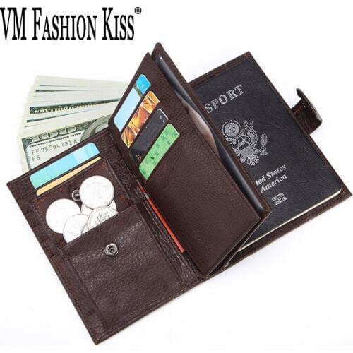 VM FASHION KISS Men wallets Casual Genuine Leather Hasp slim Wallet Passport Cardholders Protective Sleeve purse Photo money bag