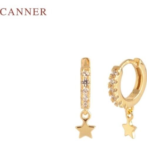 CANNER Glossy Five-pointed Star Earrings Hoops 925 Sterling Silver Earrings For Women Fashionable Silver Jewelry Earring Brincos