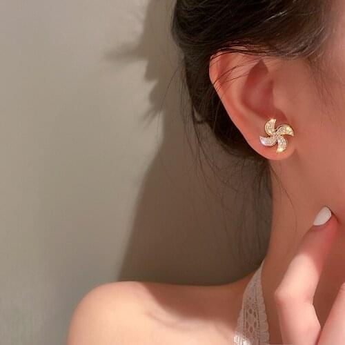 925 Silver Needle Cubic Zirconia Rotatable Windmill Stud Earrings for Women Girl Luxury Temperament Earring Female Jewelry