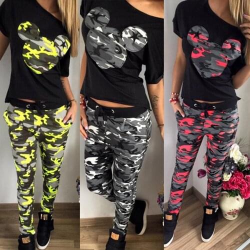 2 piece set Women Camo Cartoon Animal Printed Short Sleevel Top Caual Pants tracksuit Sports Pant Sets Summer Clothes Women set