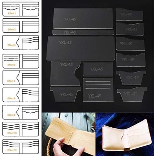 13x New Clear Acrylic Wallet Pattern Stencil Template Set Leather Craft DIY Tool