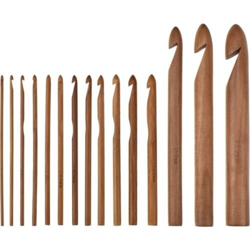 15 Mix Bamboo Crochet Hooks Set Handcrafted 3.0mm to 25mm Big Sizes Crochet Needles for Yarn Weave Craft Large Knitting