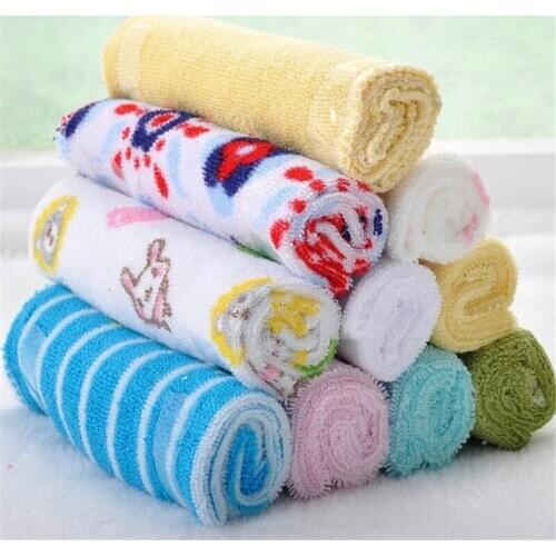 8pcs/pack small square soft cute cartoon/strip/solid baby towel handkerchief infant Kid children feeding bathing face washing