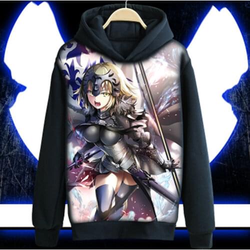 Anime fate apocrypha Hoodie Mordred Karna Jeanne d'Arc Black casual Coat Cosplay Costume