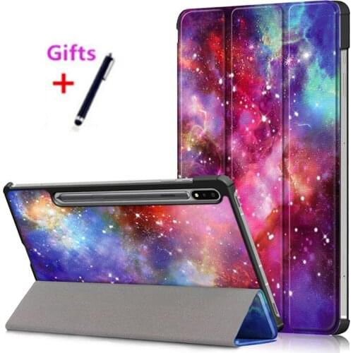 Case For Samsung Galaxy Tab S7 FE 12.4 T730 T736B/TabS7 Plus T970 T975 Tri-Fold Smart Magnetic PU Leather Stand Tablet Cover+pen