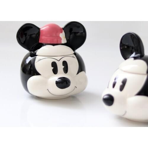 Disney Mickey Mouse Mug Minnie Ceramic Water Cup Cover Cup Cartoon Couple Cup Cute Travel Mug Handgrip Ceramic Eco-Friendly