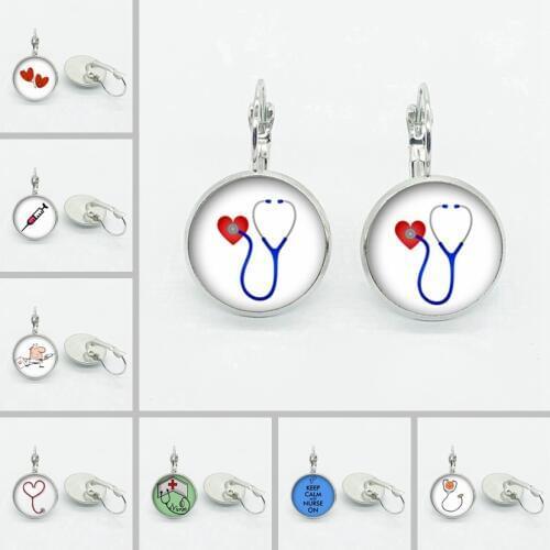 Doctor Stethoscope Syringe Earrings High Quality Handmade Dome Glass Earrings Nurse Doctors Accessories Gift