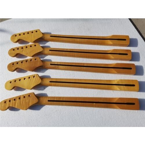 Tiger Flame Maple Guitar Neck 21 Fret 25.5inch Dark Yellow Pearl Dot Inlay DIY