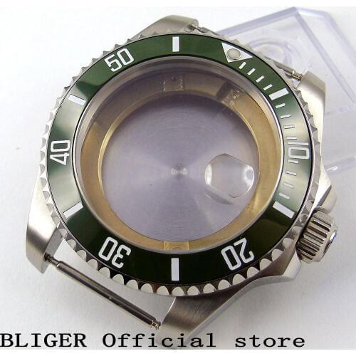 Solid 43mm Stainless Steel Green Ceramic Bezel Sapphire Glass Watch Case Fit For ETA 2836 Automatic Movement C48