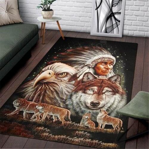 Native Wolf Area Rug 3D All Over Printed Non-slip Mat Dining Room Living Room Soft Bedroom Carpet 12