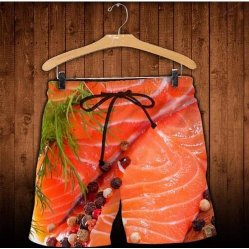 3D printing salmon meat series fashion casual Street hip hop shorts summer beach shorts