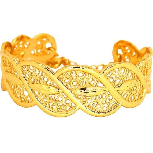 Trendy Dubai Bangle for Women 24k Copper Habesha Gold Color Round India Bracelet Hand Chain African Bridal Wedding Gifts