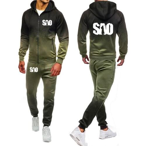 SAO Sword Art Online Printed Mens Hoodie Gradient Spring Autumn casual trend Mens sweatshirt + sweatpants 2-piece suit