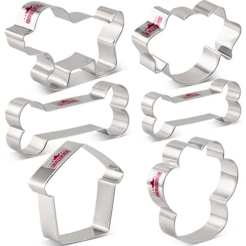 KENIAO Dog Cookie Cutter Set for Homemade Dog Biscuits - 6 PC- Puppy, Dog Bone, House, Dog Face and Paw Cutter - Stainless Steel