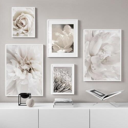 White Dandelion Peony Rose Flowers Wall Art Canvas Painting Nordic Posters And Prints Plants Wall Pictures For Living Room Decor