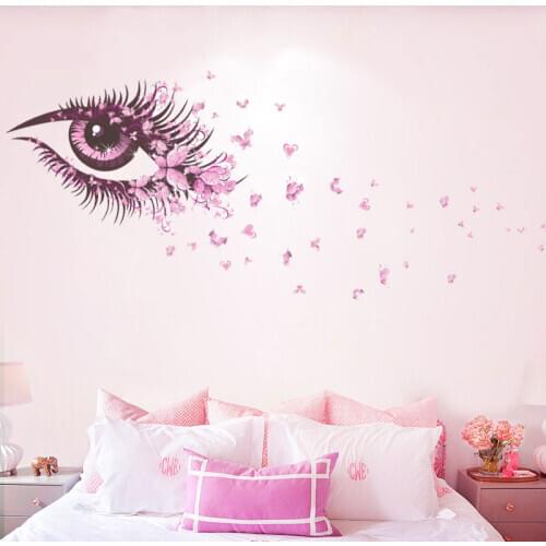 Sexy Lady With Big Eyes Flower Petals Butterfly Wall Stickers Home Decor Living Room Pvc 45*60cm Wall Decals Wedding Mural Art