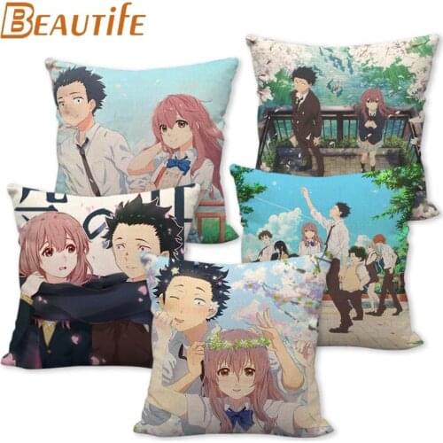 45X45cm A Silent Voic Anime Pillow Cover Square Zipper Cotton Linen Fabric Pillow Cases Bedroom Home Decorative Boys Girls Gift