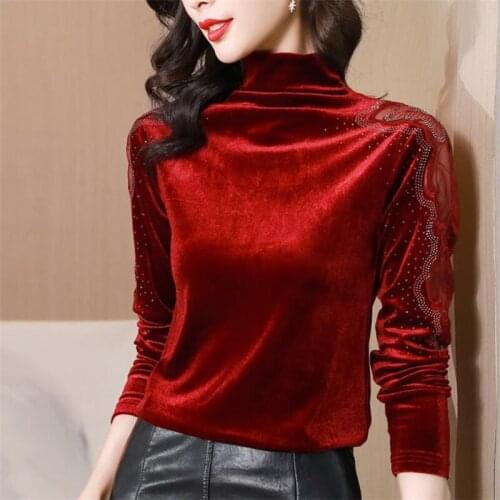 New Ladies t-shirt all-match Womens long sleeve T-shirt hot drilling Ladies Tops T-shirts Ladies long-sleeved t-shirt shirt