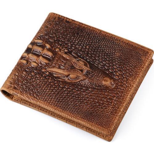 Ruil 2018 New Men Wallet Retro Casual Crocodile Shape Genuine Cowhide Leather Short Buckle Wallets Coin Purse Cards Holder
