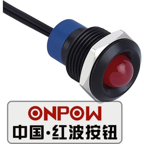 ONPOW 14mm Domed Dot LED Black Signal lamp with wire, indicator lamp, Metal indicator light (GQ14G-D/R/6V/A-Y) CE,RoHS