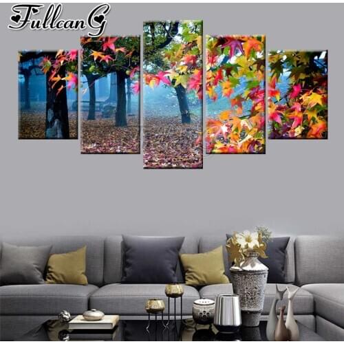 FULLCANG Spring forest scenery 5 piece diy diamond painting full square round drill mosaic embroidery sale landscape FC2758