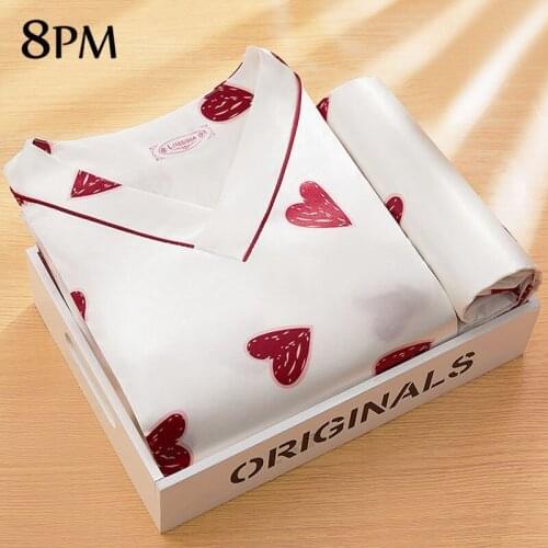 Summer New Ice Silk Sleepwear Women Satin Cute Cartoon Pajamas Short-sleeved Shorts Fashion Girls Loose V-neck HomeWear ouc1096