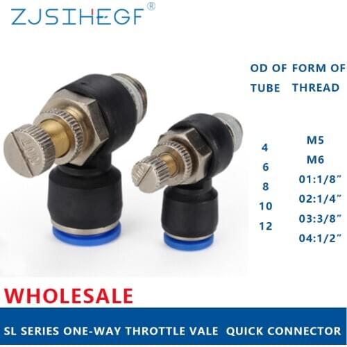 Pneumatic Speed Flow Controller 8mm 6mm 10mm 12mm OD Hose Tube 1/4"BSP 1/8" 3/8" 1/2" Male Gas Airflow Limit Valve Quick Fitting
