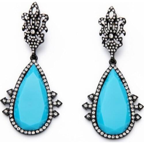 Bulk Price Vintage Style Blue Water Droplets Earring For Women Long Birdy Marquise Stud Earrings Elegant Mujer Bincos Party