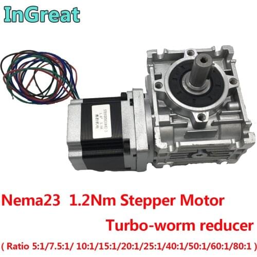 Nema23 Stepper Motor 1.2Nm/1.8Nm/3Nm/76MM 1.8NM 3A with Ratio 10:1 Turbo-Worm Gearbox RV030 14mm Output Speed Reducer