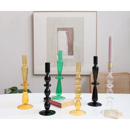 Glass Candle Holder for Centerpiece Pillar Candle Holders Modern Candle Stand Colorful Glass Flower Vase Candlestick Holder