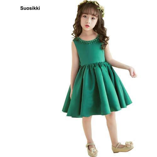 Suosikki Satin Flower Girl Dresses 2018 Beaded Appliqued Dresses For Girls Kids Prom Dresses vestido daminha