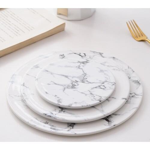 Wedding marbling Nordic ceramic marbling round flat plate racket props sushi plate breakfast plate chopping board Western food p