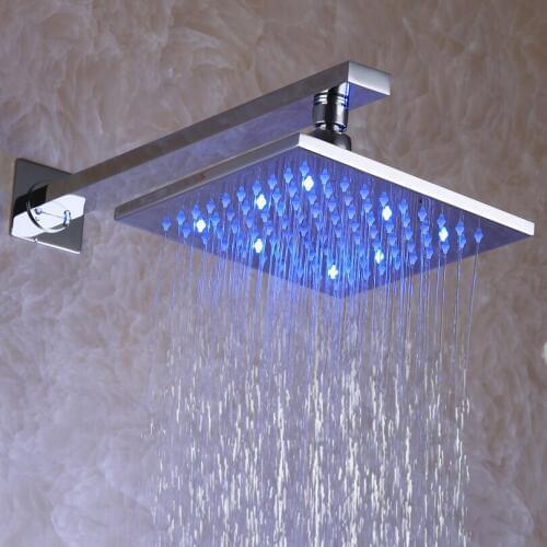 Solid Brass Chrome 8 Inch 3 Colors LED Temperature Sensitive Square Rainfall Shower Head - Free Shipping L-008