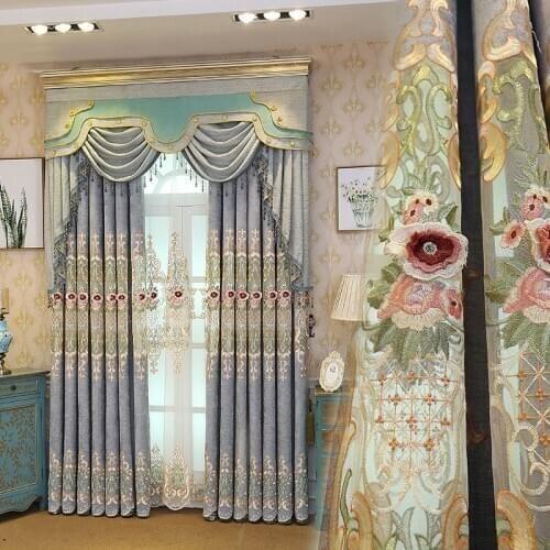 High Quality Household European relief and fresh printed cloth curtain purple curtain of sitting room or bedroom villa kitchen